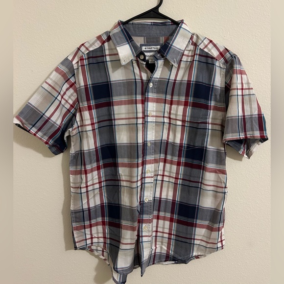 Men’s “HAGGAR” Plaid Short Sleeve Button Down Shirt - Red/Blue - Picture 1 of 4